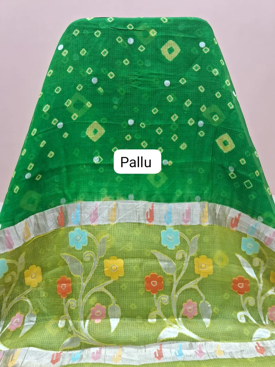 Dark Green Pure Silk Kota Saree Pallu