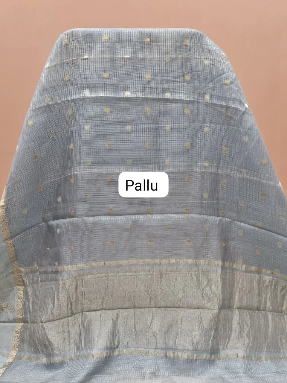 Grey Pure Silk Kota Saree Pallu