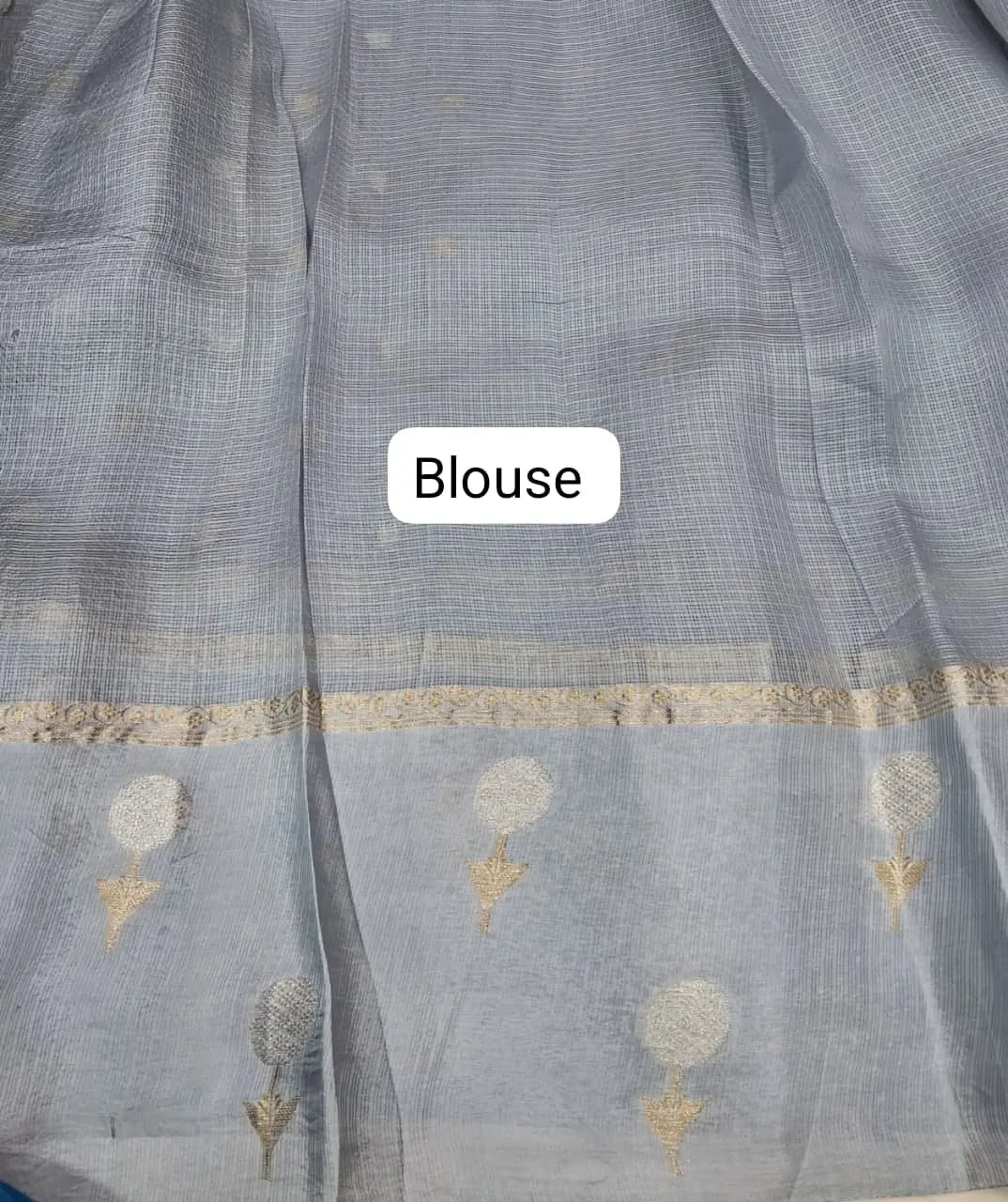 Grey Pure Silk Kota Saree Blouse