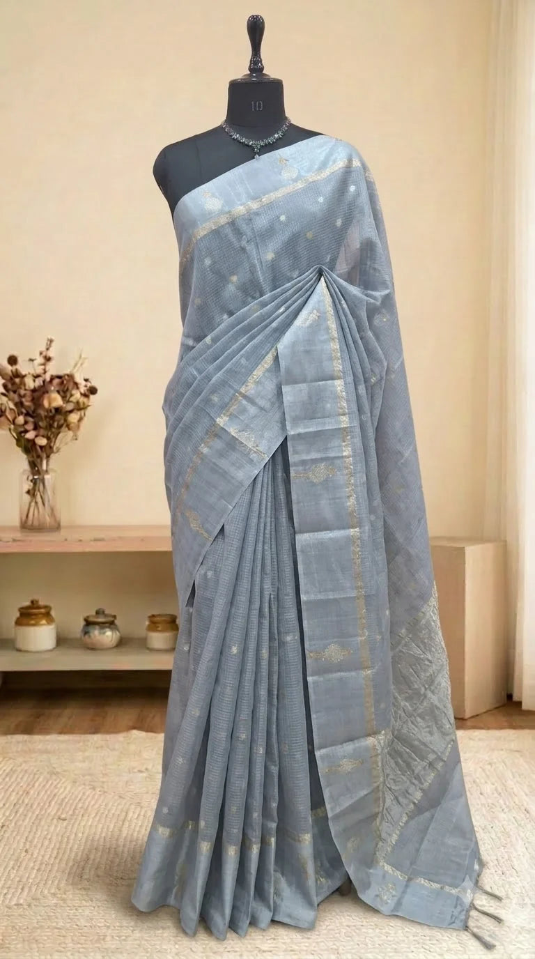 Grey Pure Silk Kota Saree