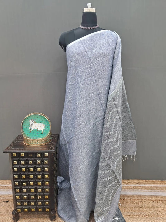 Elephant Grey Pure Linen Saree 