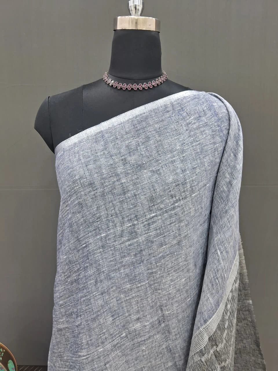 Elephant Grey Pure Linen Saree 1