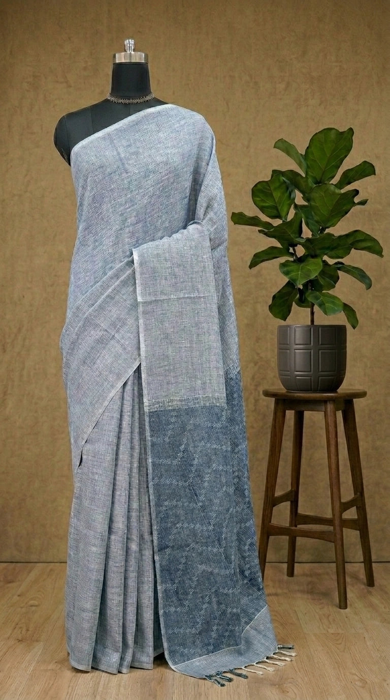 Elephant Grey Pure Linen Saree 