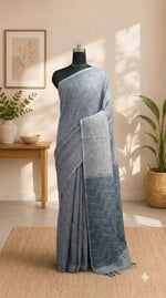 Elephant Grey Pure Linen Saree 