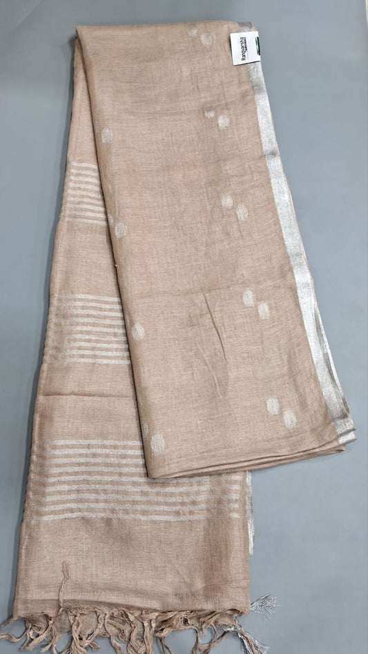 Beige Pure Linen Saree