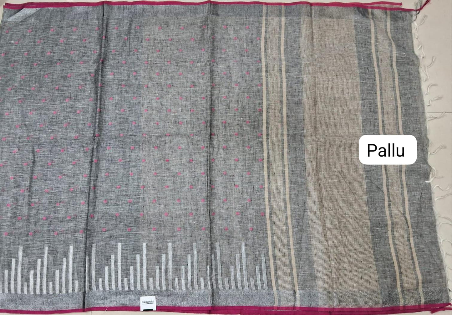 Elephant Grey Pure Linen Saree Pallu