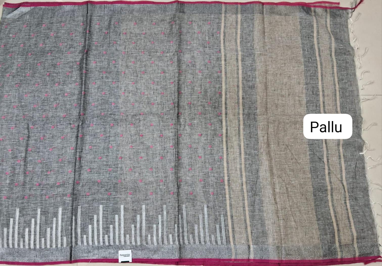 Elephant Grey Pure Linen Saree Pallu