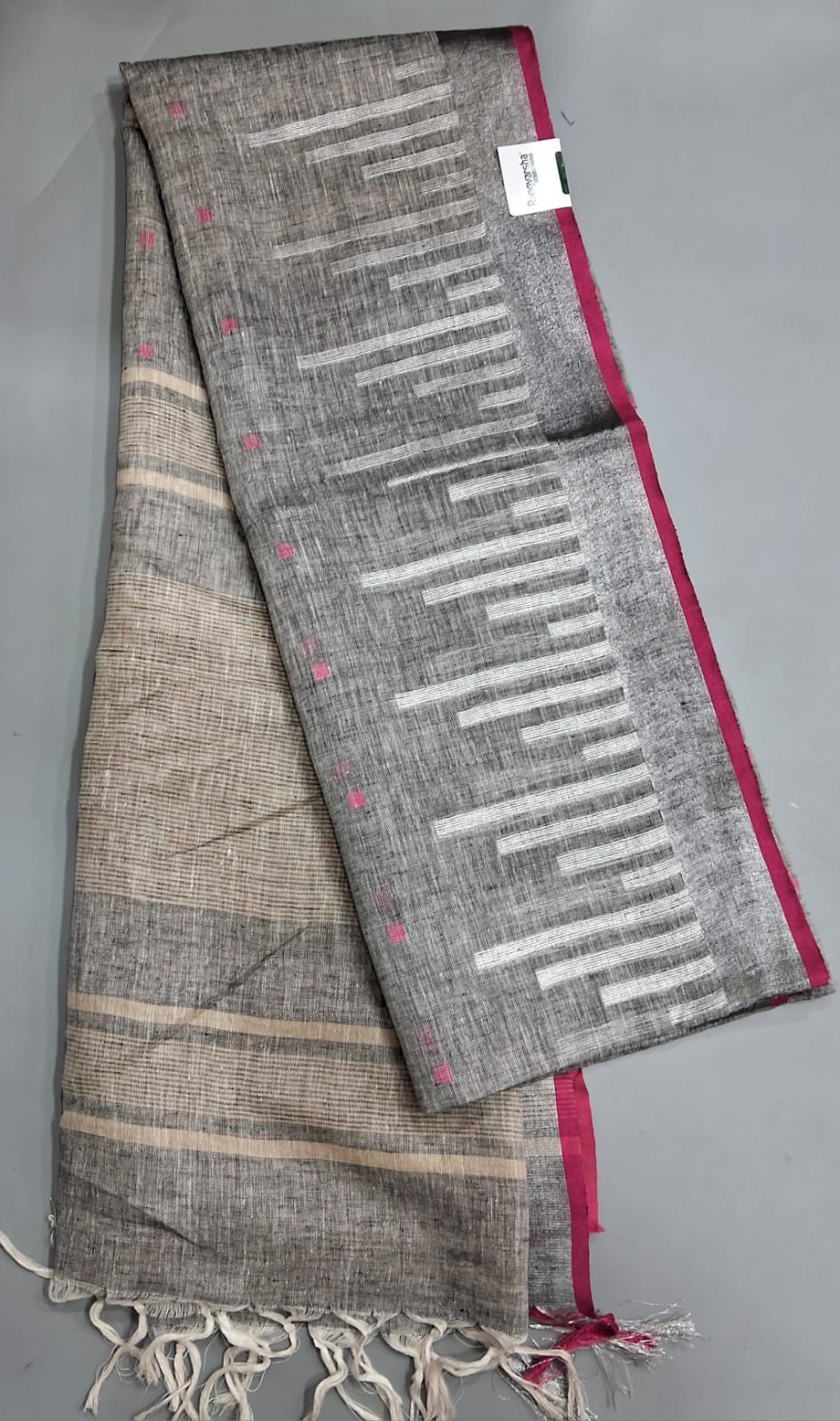 Elephant Grey Pure Linen Saree