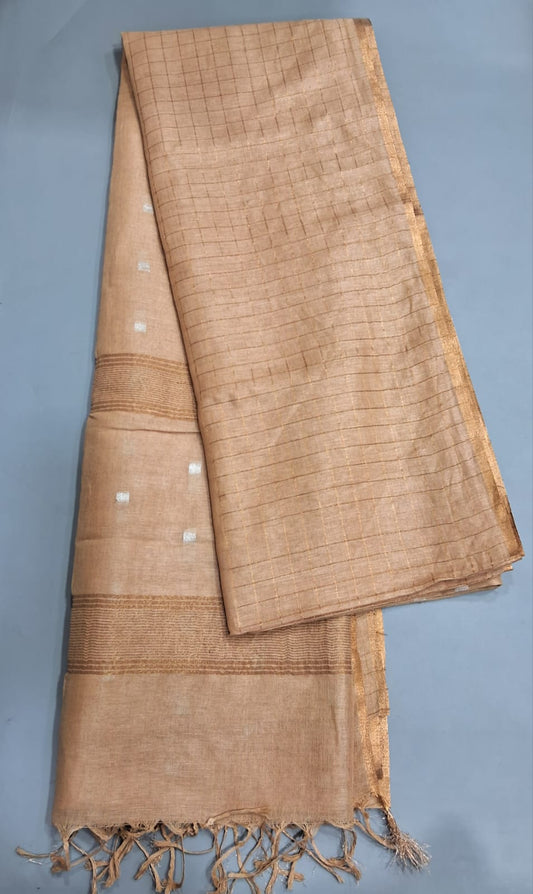 Beige Pure Linen Saree 