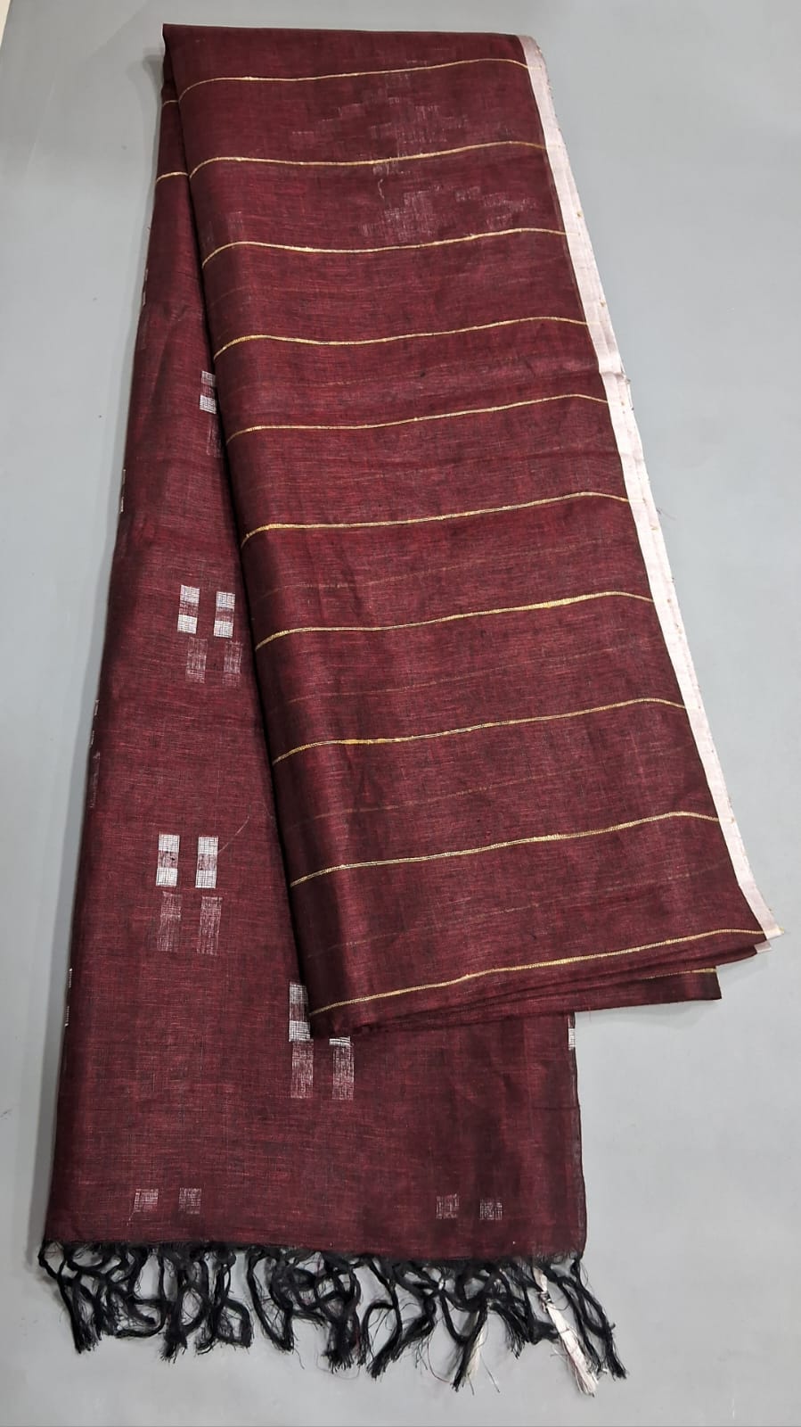 Maroon Pure Linen Saree 