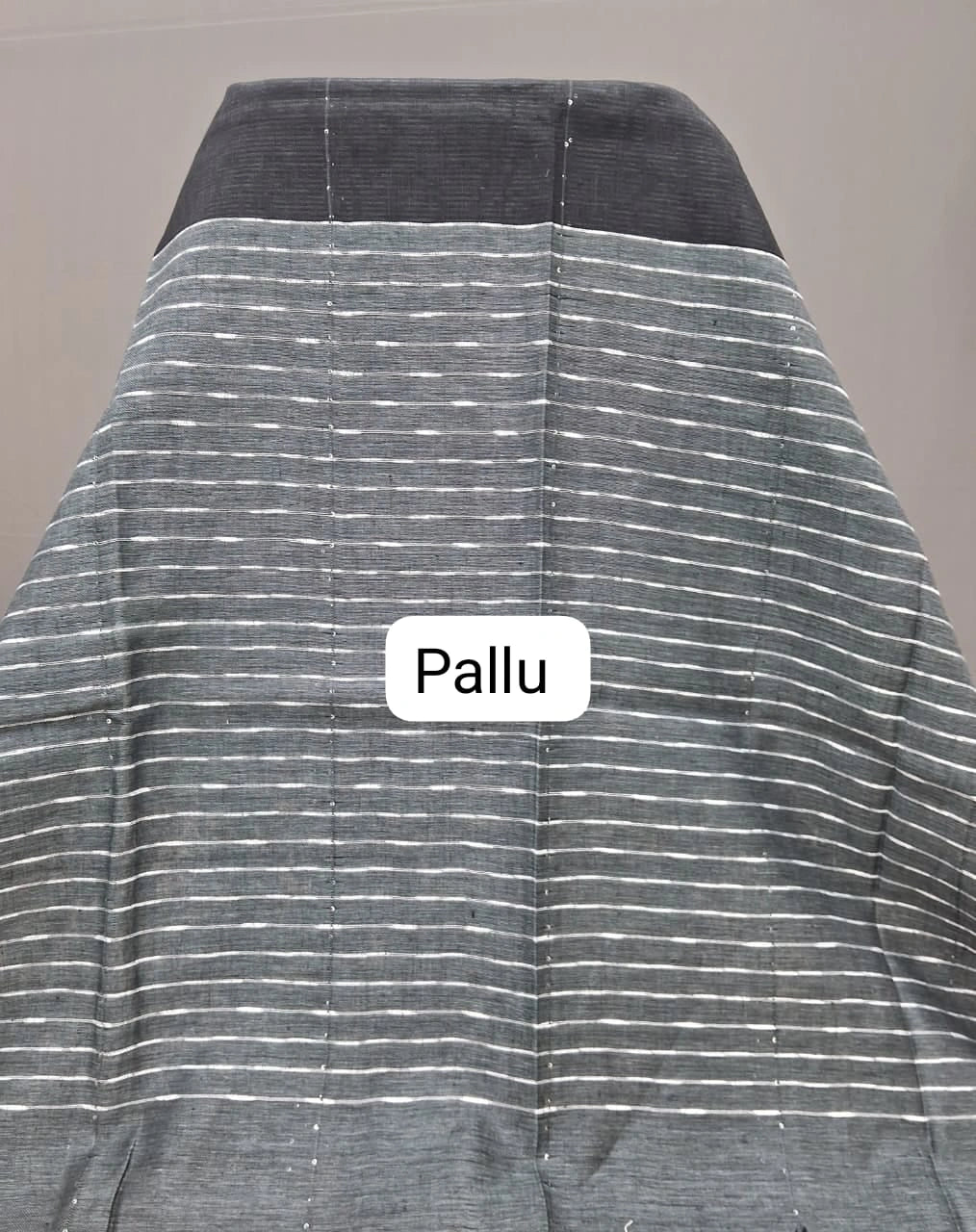 Black Pure Linen Saree pallu