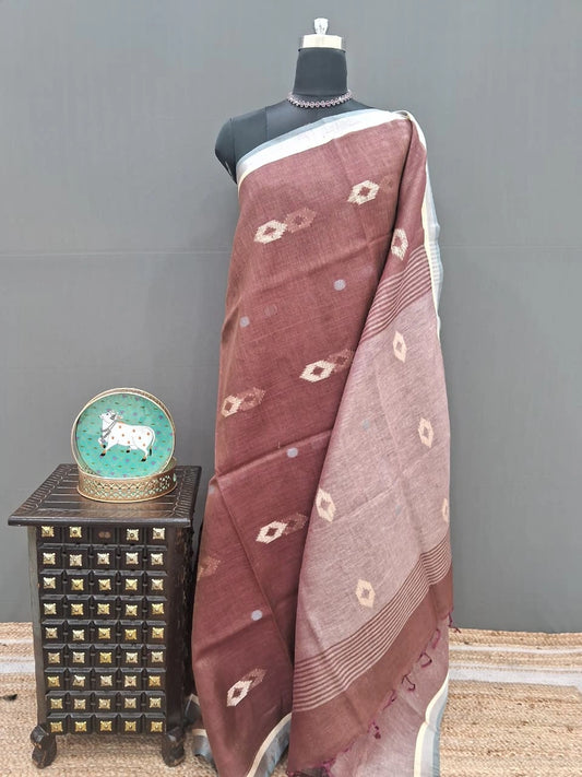 Coffee Brown Pure Linen Saree 