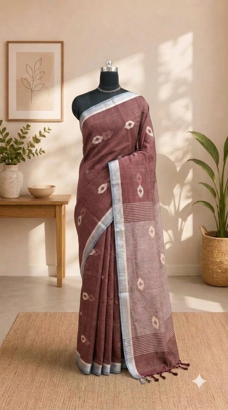 Coffee Brown Pure Linen Saree 