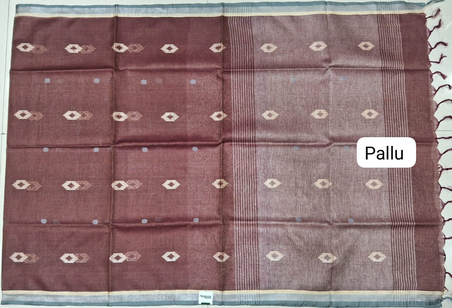 Coffee Brown Pure Linen Saree pallu