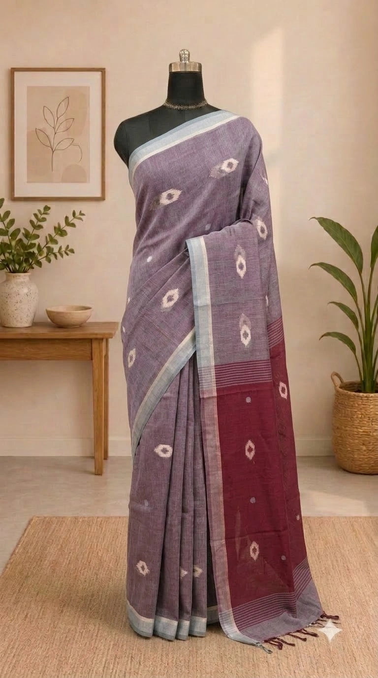 Snuff Pure Linen Saree 