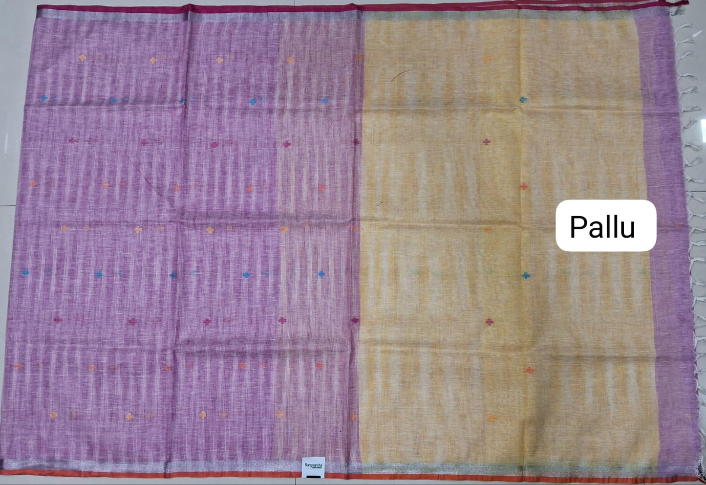 Baby Pink with White Pure Linen Saree pallu