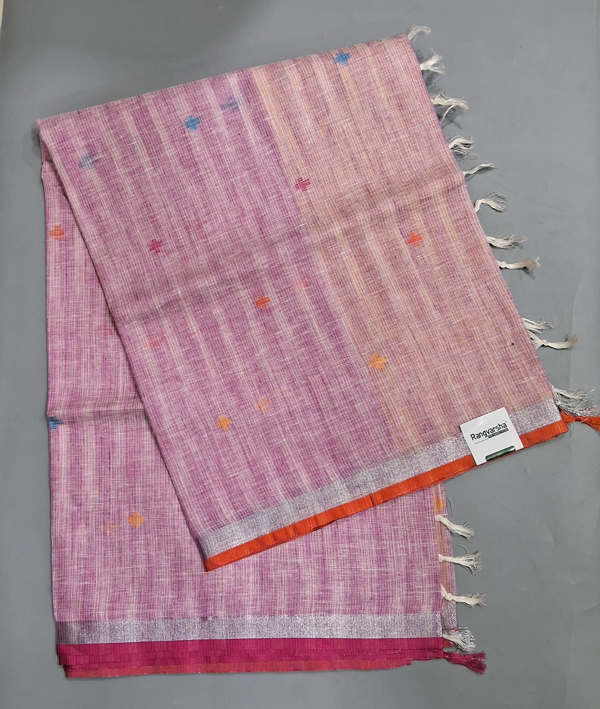 Baby Pink with White Pure Linen Saree