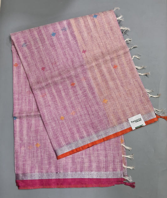 Baby Pink with White Pure Linen Saree