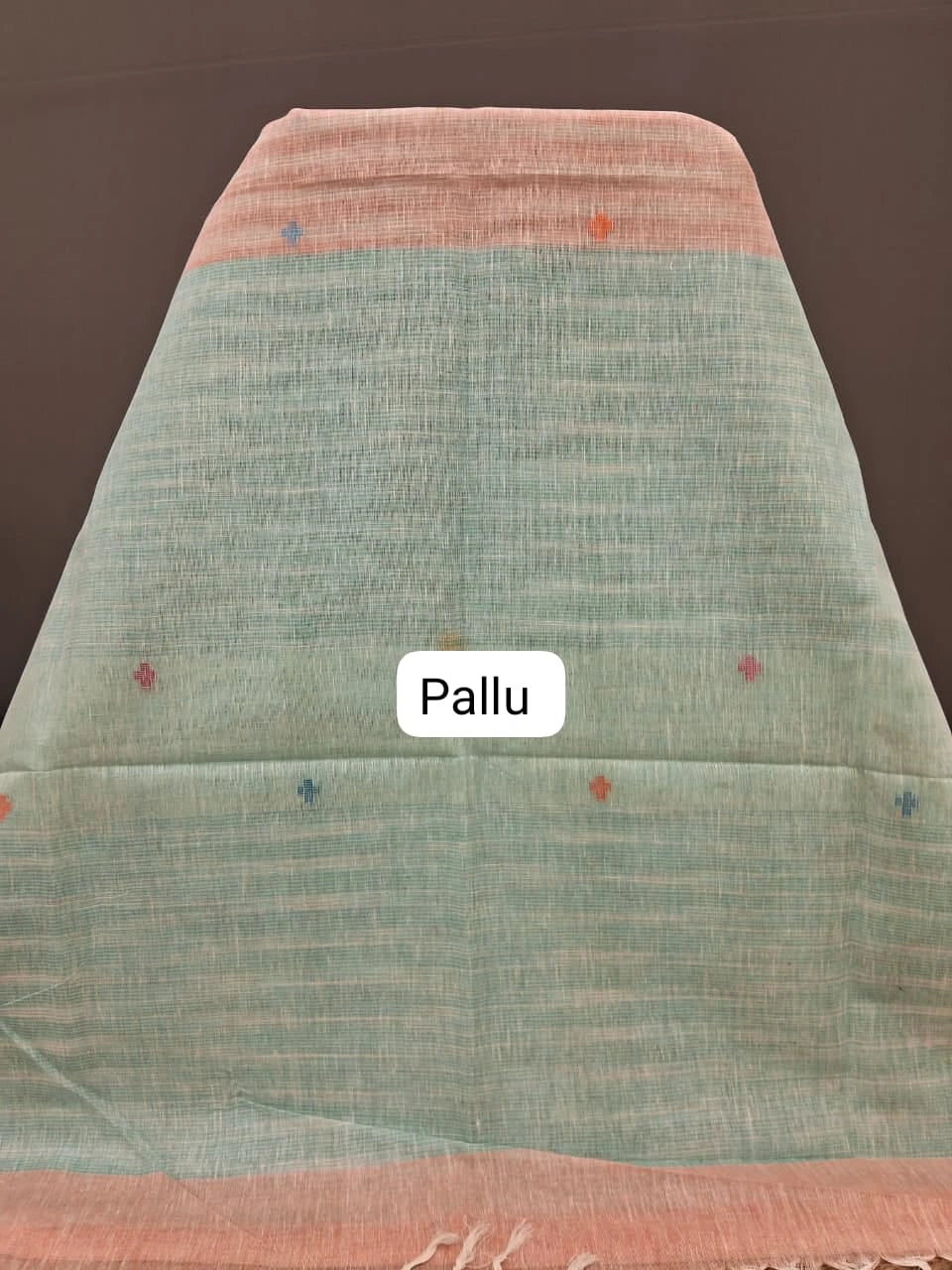 Peach with White Pure Linen Saree pallu