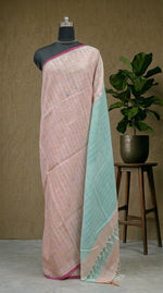 Peach with White Pure Linen Saree 