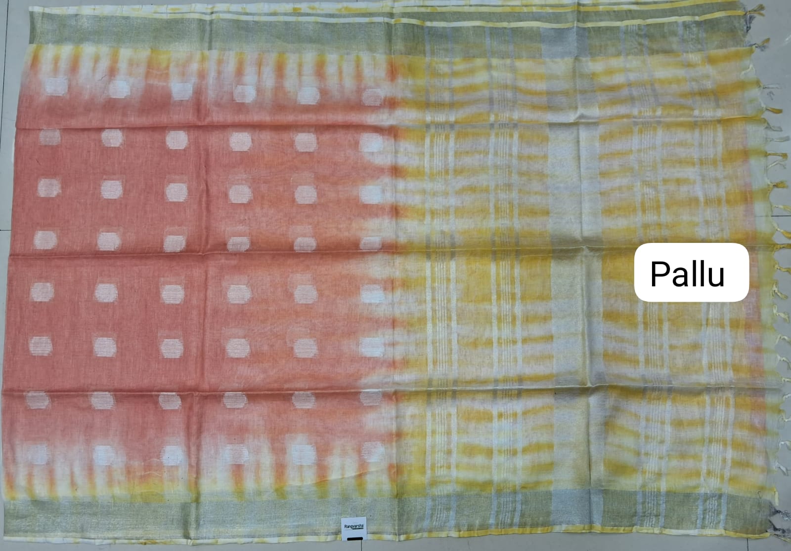 Peach Pure Linen Saree pallu