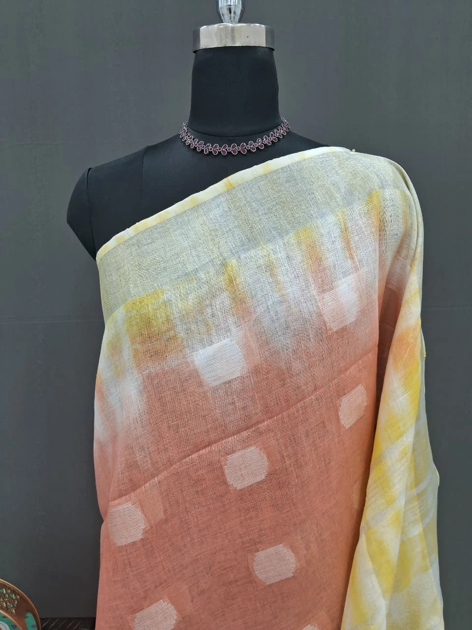 Peach Pure Linen Saree 1