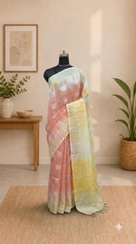 Peach Pure Linen Saree 