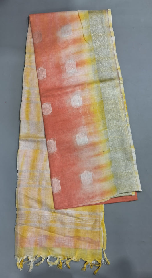 Peach Pure Linen Saree