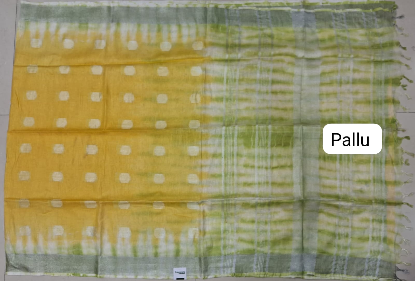 Lemon Yellow Pure Linen Saree pallu