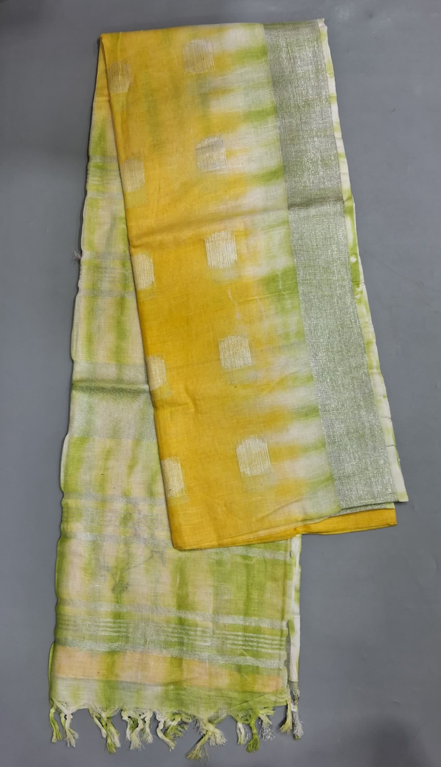 Lemon Yellow Pure Linen Saree