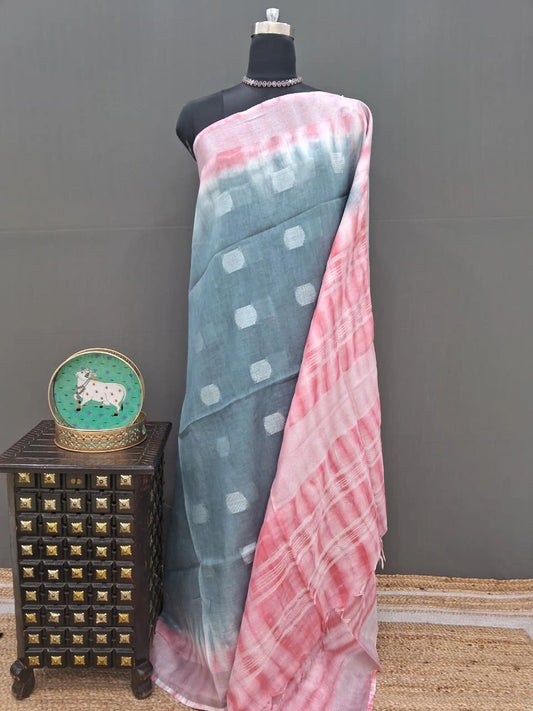 Grey Pure Linen Saree 