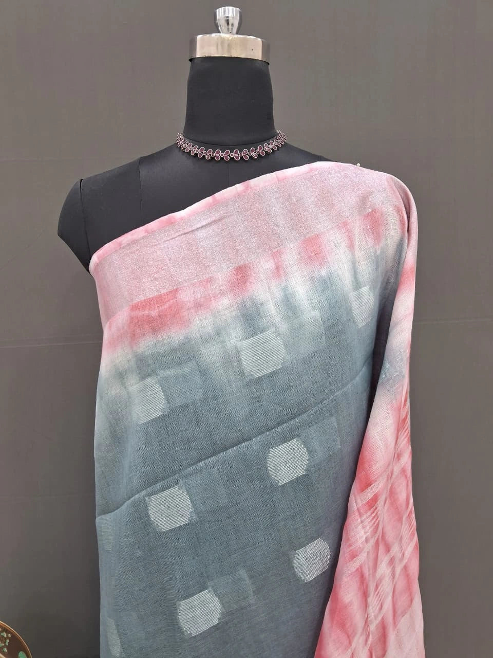 Grey Pure Linen Saree 1