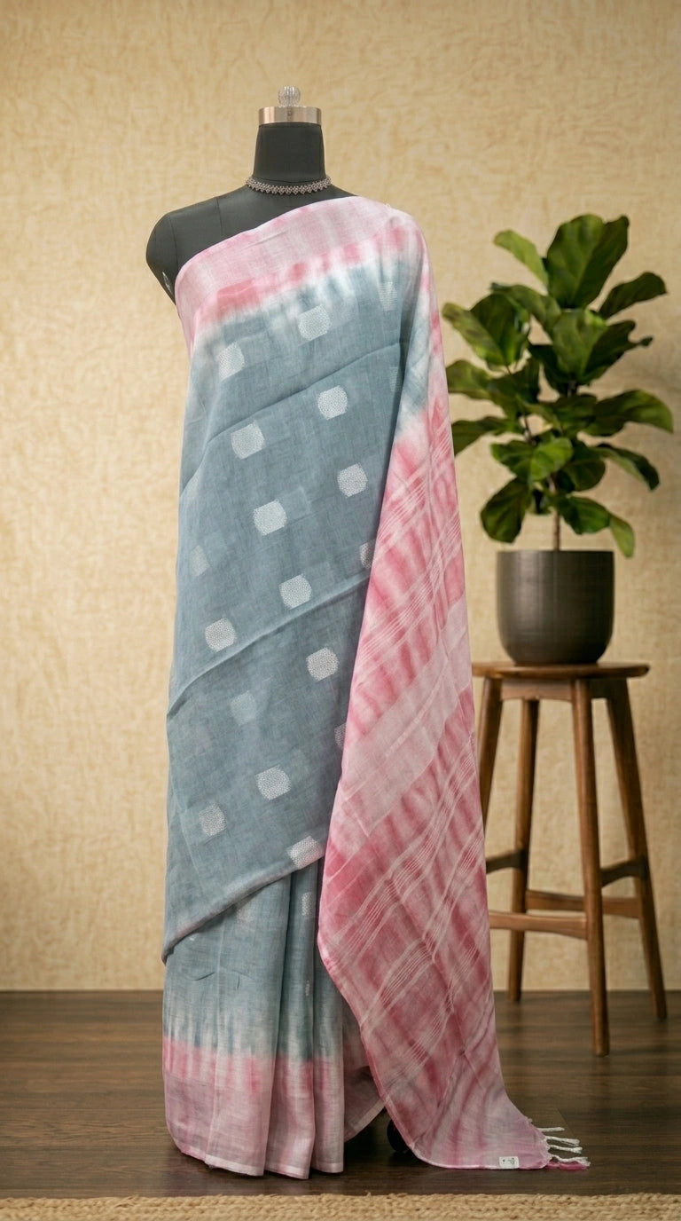 Grey Pure Linen Saree 