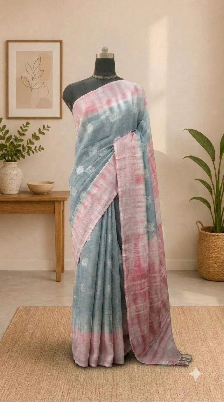 Grey Pure Linen saree