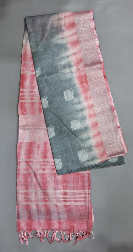 Grey Pure Linen Saree