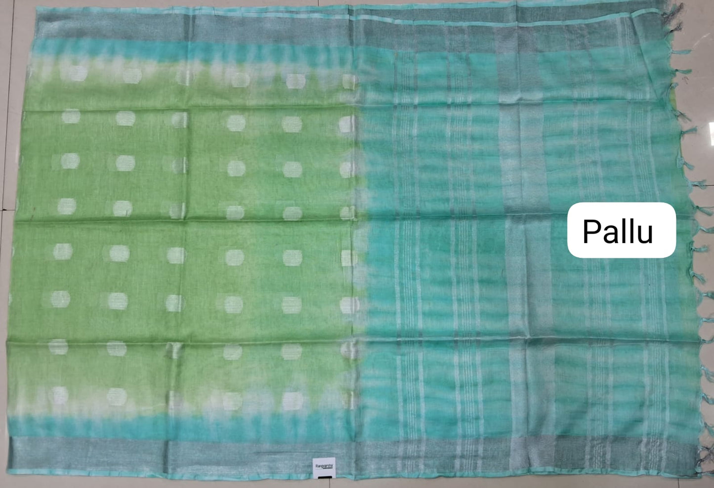 Light Green Pure Linen Saree pallu
