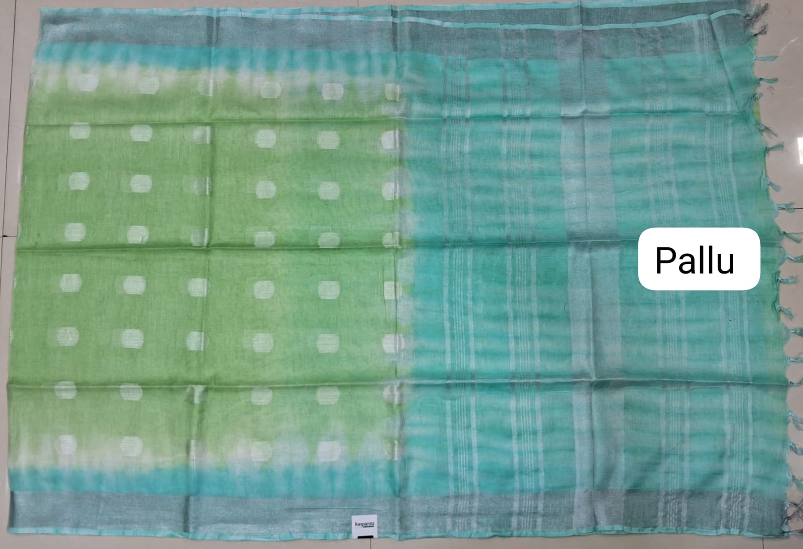Light Green Pure Linen Saree pallu