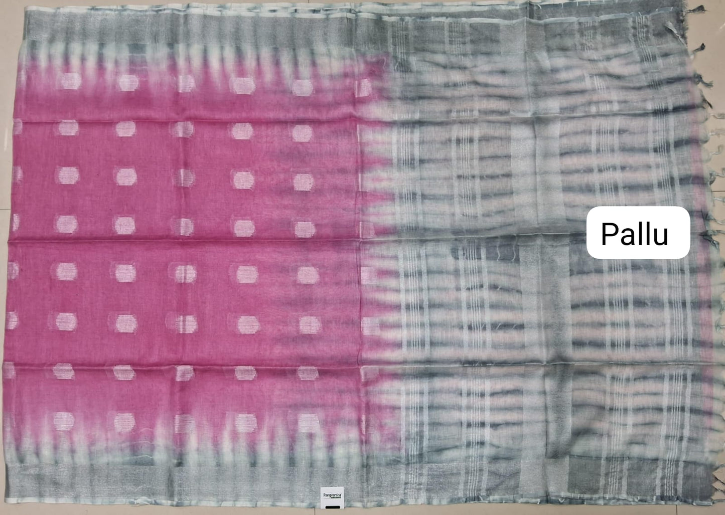 Pink Pure Linen Saree pallu