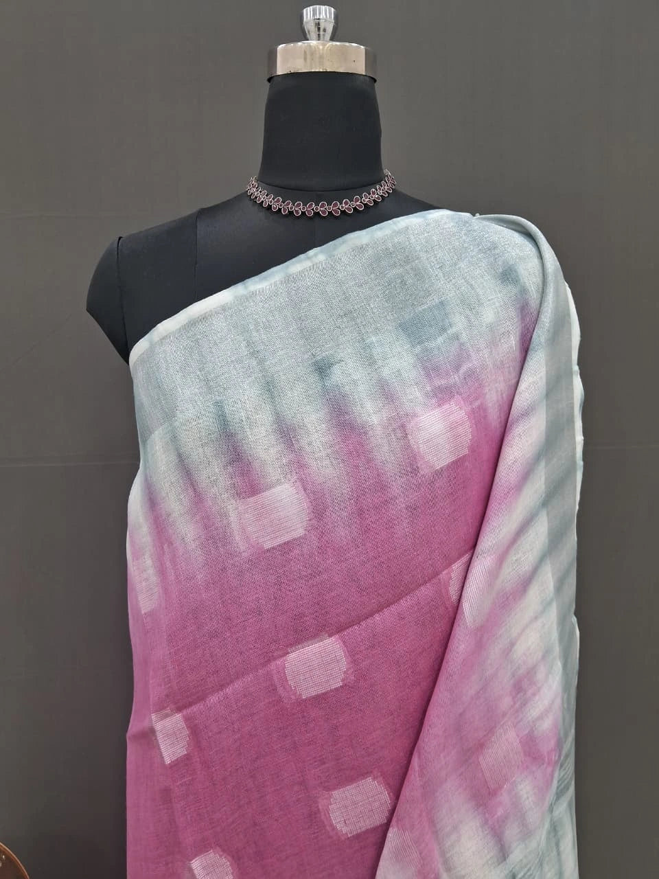 Pink Pure Linen Saree 1