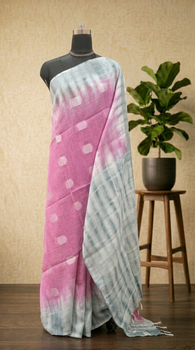 Pink Pure Linen Saree 