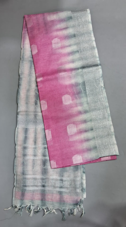 Pink Pure Linen Saree