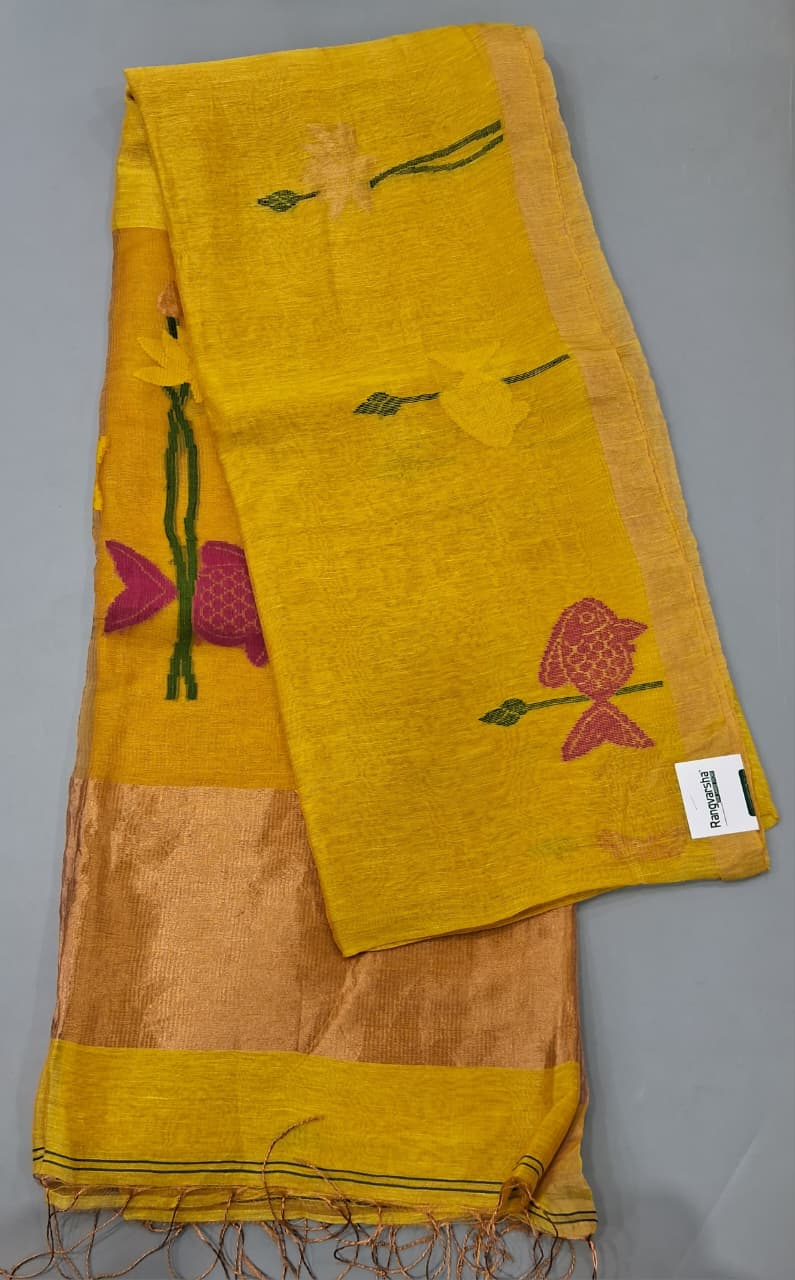Mango Yellow Pure Silk Linen Saree 