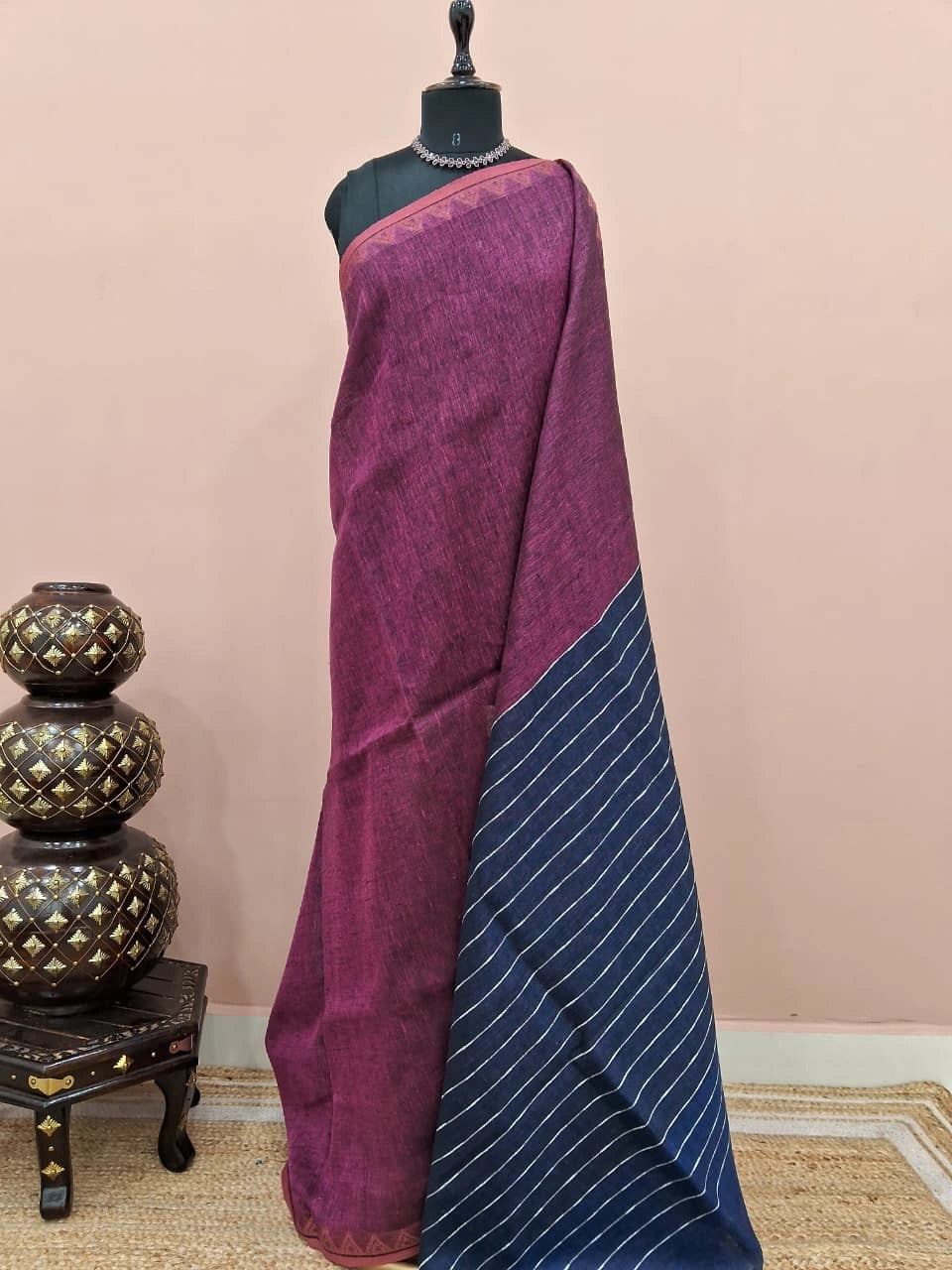 Wine Shaded Pure Linen Saree 