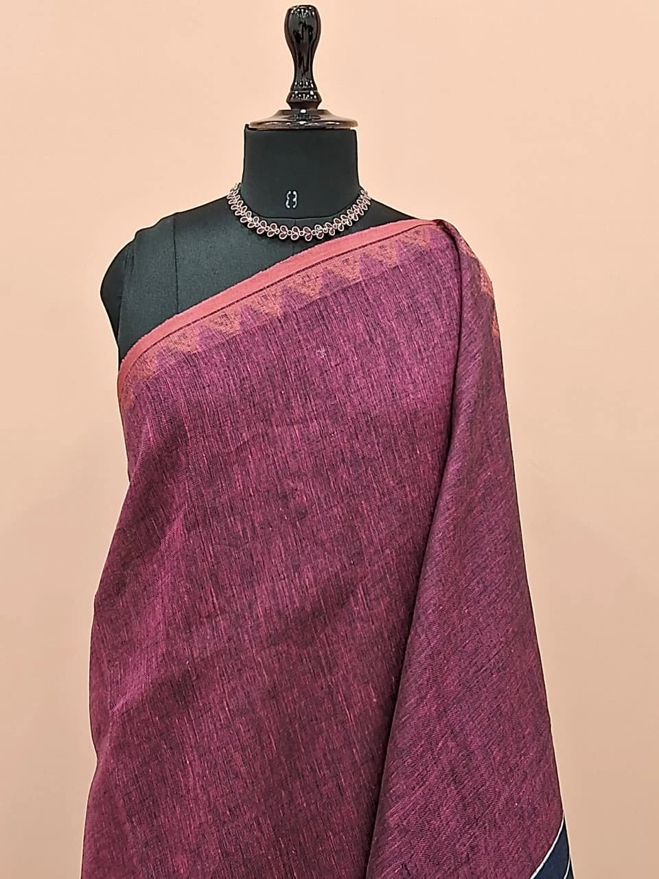 Wine Shaded Pure Linen Saree 1