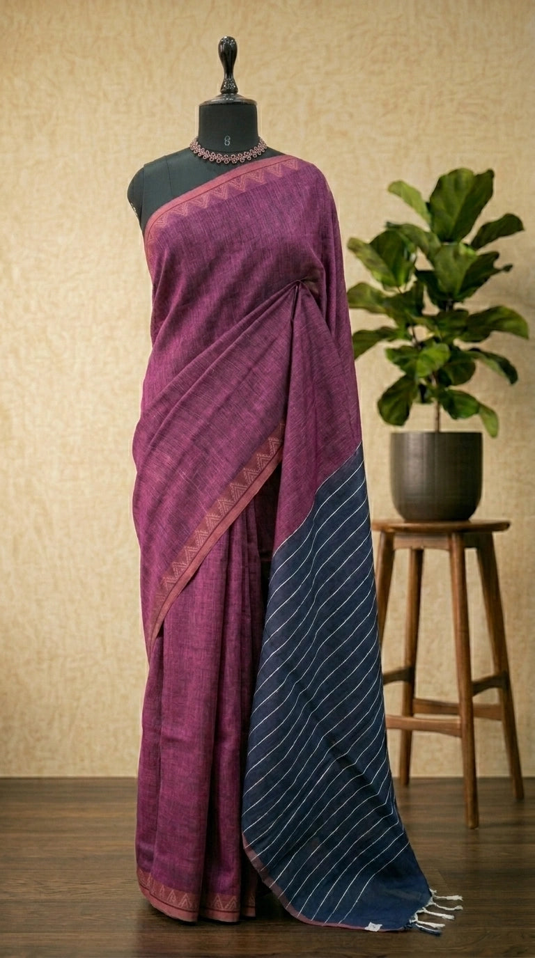 Wine Shaded Pure Linen Saree 