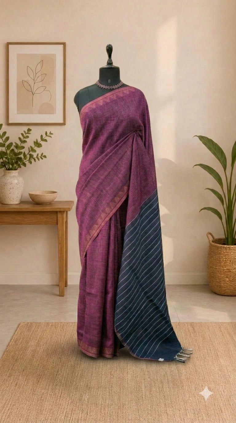 Wine Shaded Pure Linen Saree 