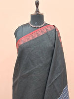 Black Pure Linen Saree 1