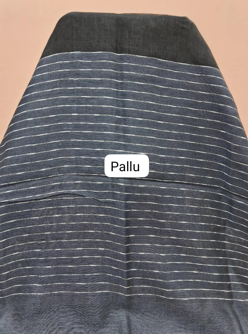 Black Pure Linen Saree Pallu