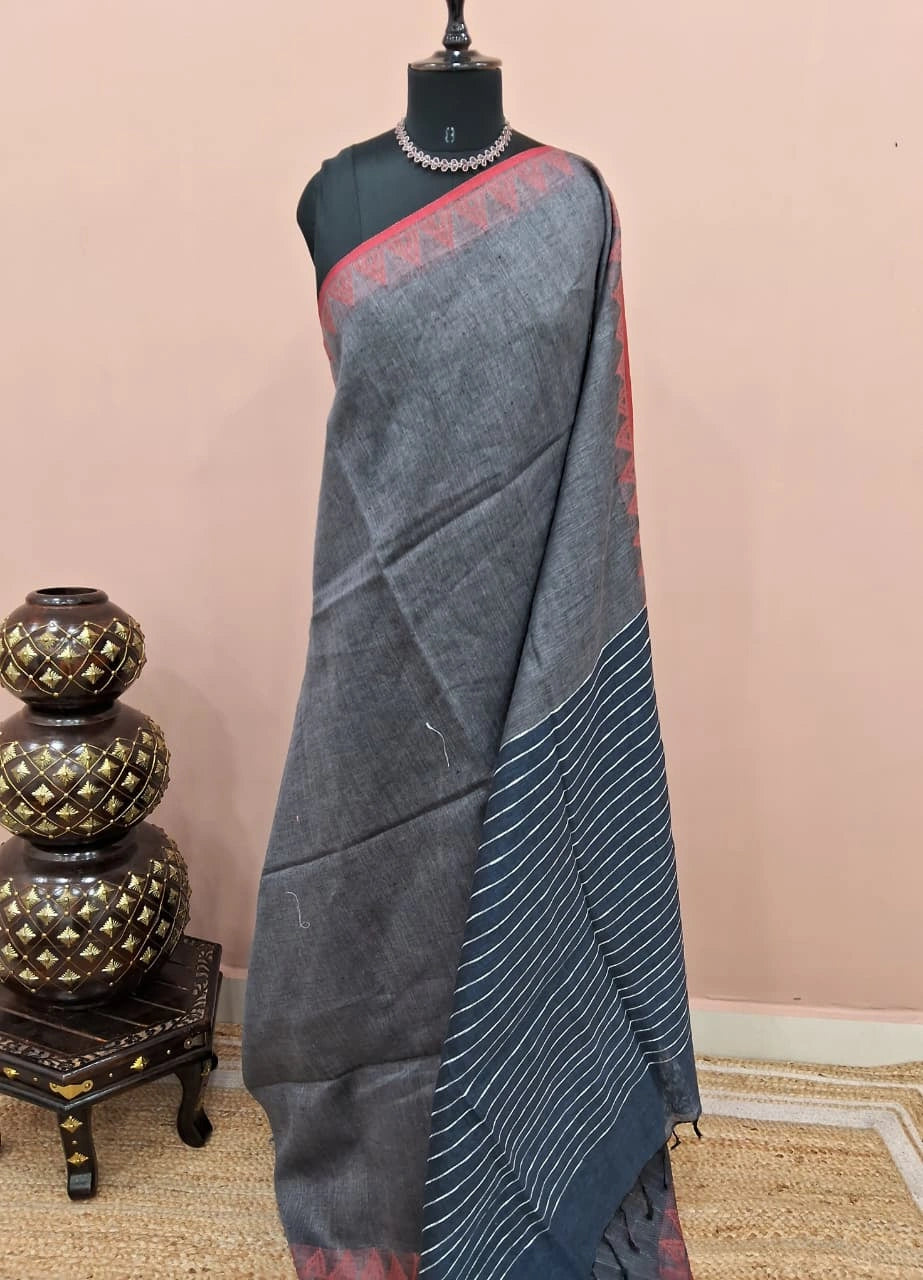 Grey Shaded Pure Linen Saree