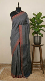 Grey Shaded Pure Linen Saree